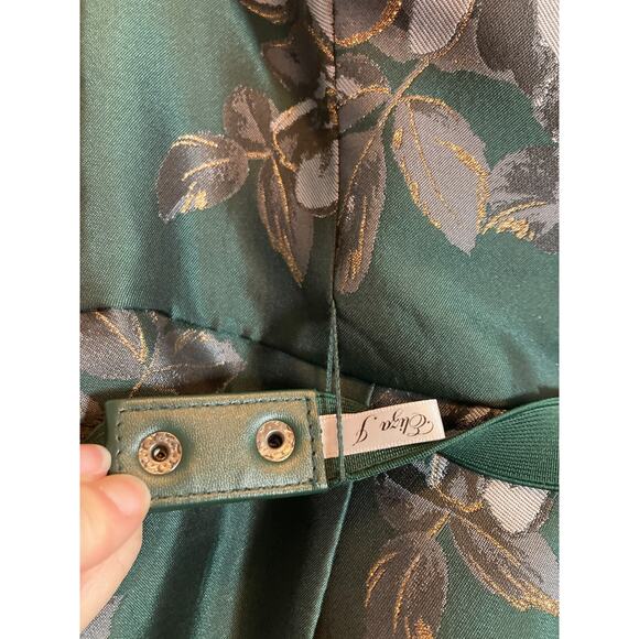 Eliza J Dress Womens 12 Petite‎ Forest Green Floral Gold Glitter Belted Party - Picture 5 of 16